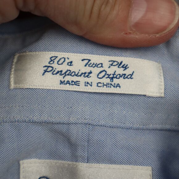 Paul Fredrick Shirt Mens 15.5 32 Blue Oxford Non Iron Two Ply Pinpoint Long Slv - Picture 8 of 16